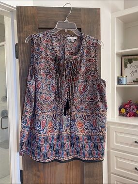 Boho Sleeveless Paisley Tie-Front Camisole in Navy and Rust